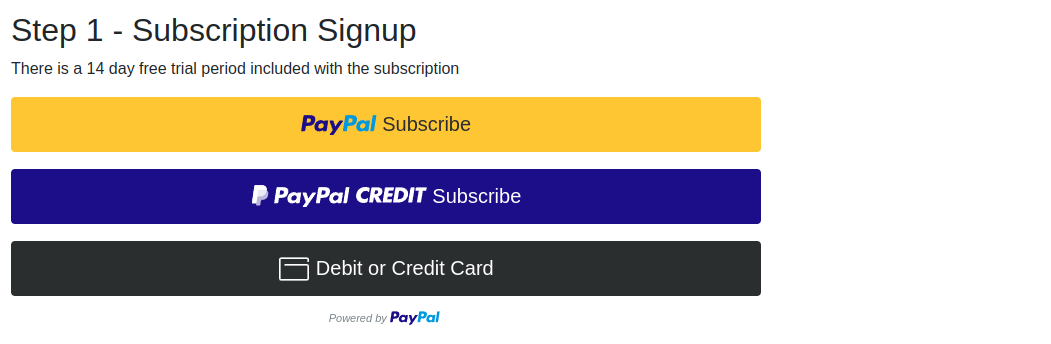 Paypal signup screenshot