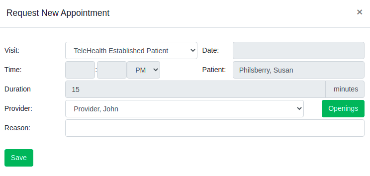 Patient Portal Schedule New Appointment