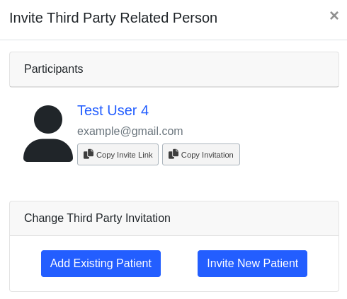 Invite New Patient Dialog Screen