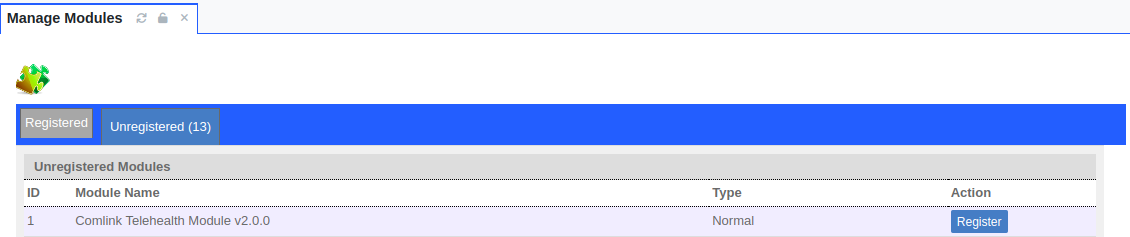 Unregistered Telehealth Module Screen