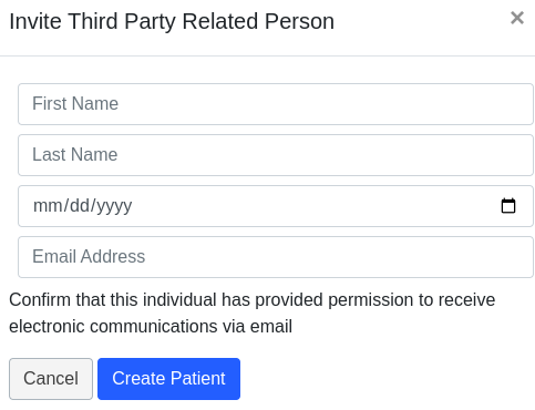 Create New Patient screen