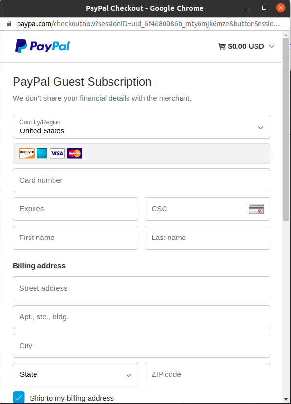 Paypal Signup Screen