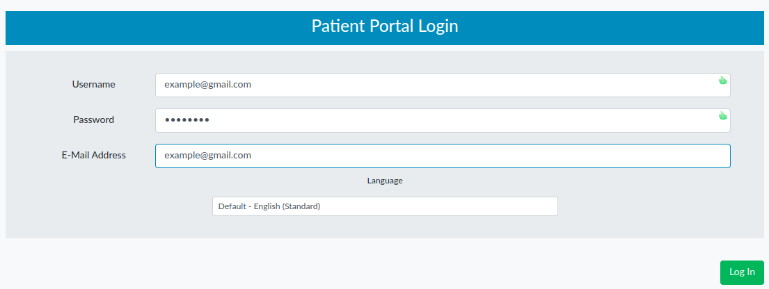 Patient Portal Login Screen