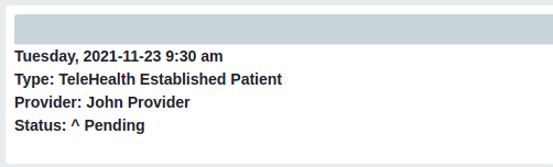 alt Telehealth Scheduled Appointment Pending